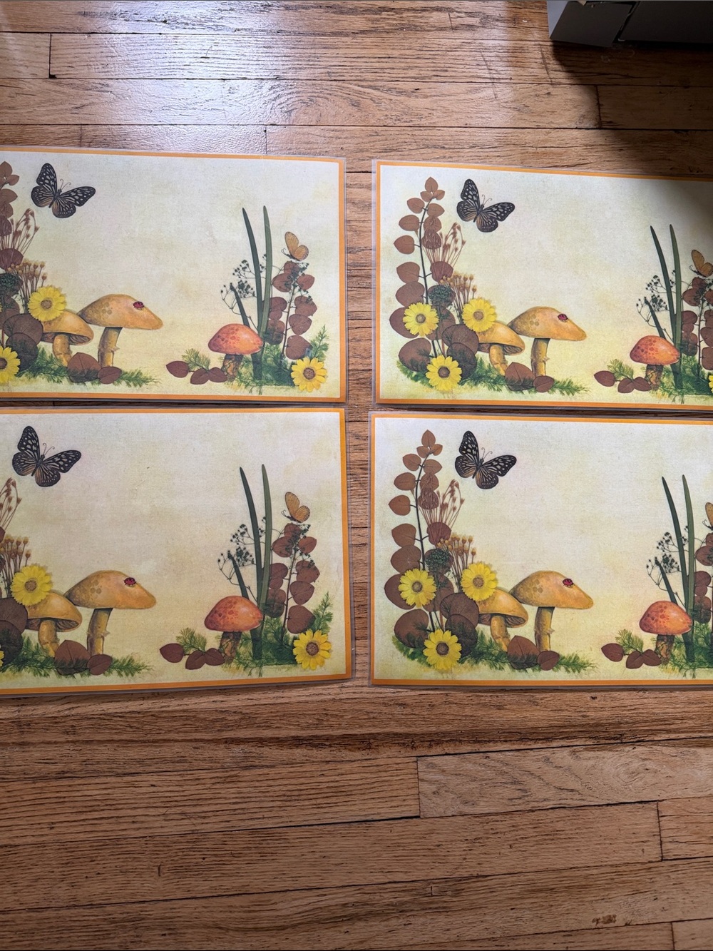 Vintage Set of Mushroom & Floral Placemats